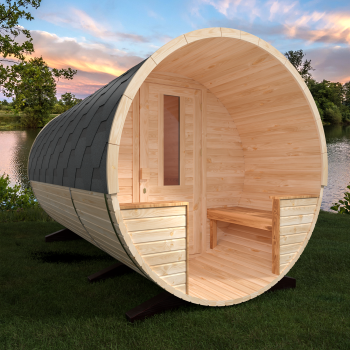 Fasssauna / Gartensauna / Banja / Round 3,5 m mit Balkon